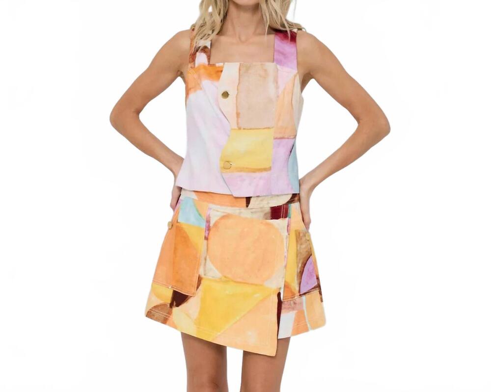 NEW CIEBON abstract scalloped top in yellow multi